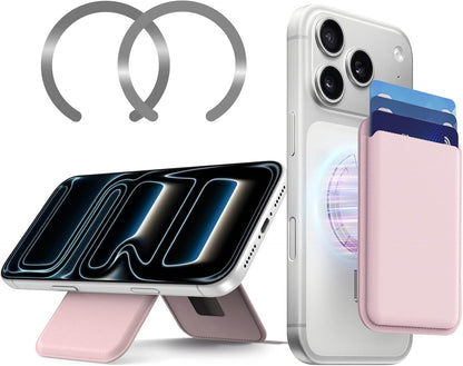 Magsafe Wallet Stand RFID Card Holder Thin Leather with Strong Magnets | Free Magsafe Ring Included,N52 Magnets 3800Gs,Holds 3-4 Cards,Rfid Secure,Ultra-Thin,For Iphone,Samsung,Pixel,Xiaomi