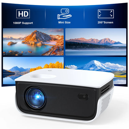1080P Mini Projector with Bluetooth, Outdoor Movie Projector with Keystone Correction, up to 240'' Screen, Compatible with HDMI, TV Stick, Phone, PS5, USB for Home Theater & Gaming