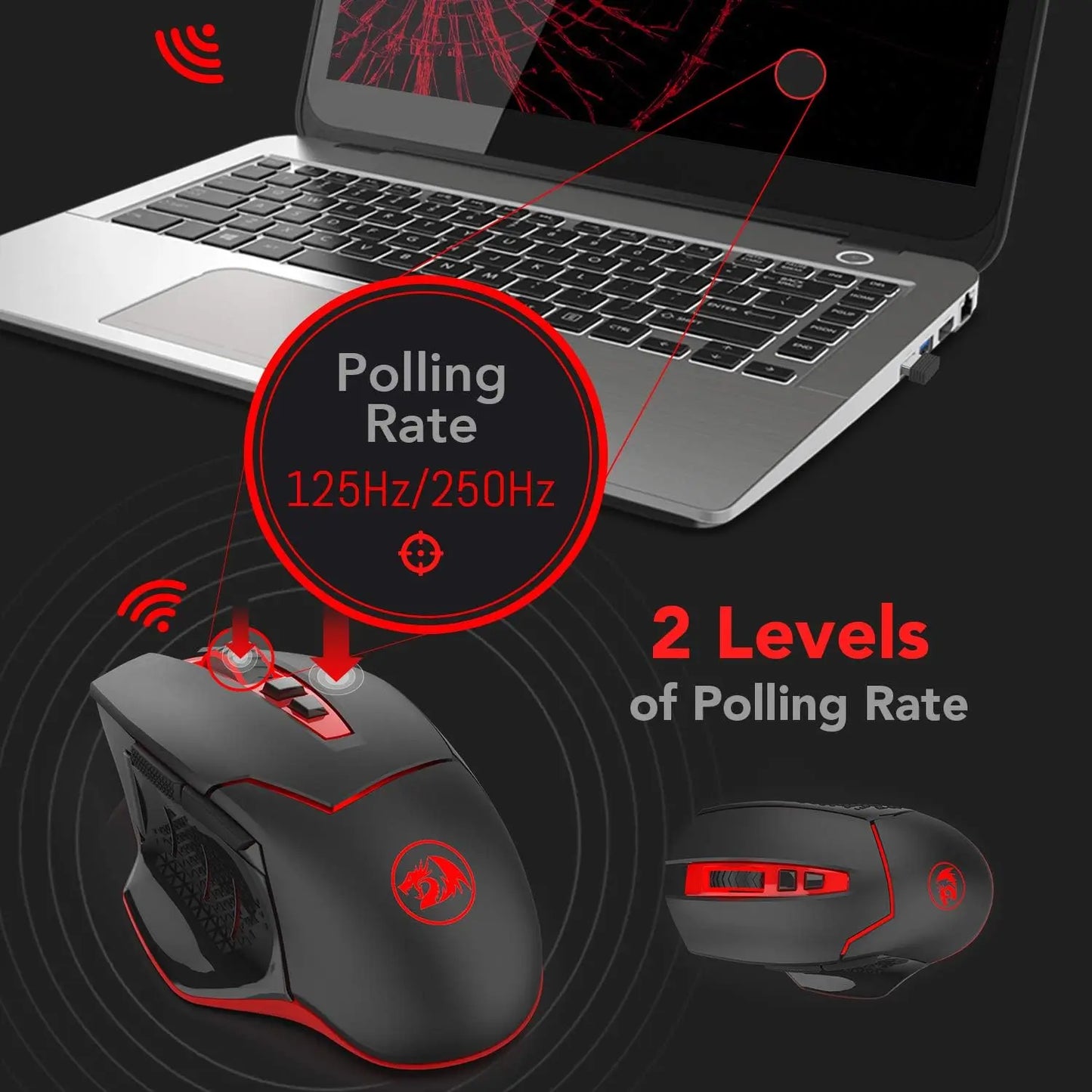Redragon M690-1 Wireless Gaming Mouse - Black, 8 Buttons (2 Side Buttons), 2400 DPI with DPI Shifting, Ergonomic Design, PC Accessories, Computer Peripherals, Cool Gifts for Guys, Boy Gifts, Gamer Stuff