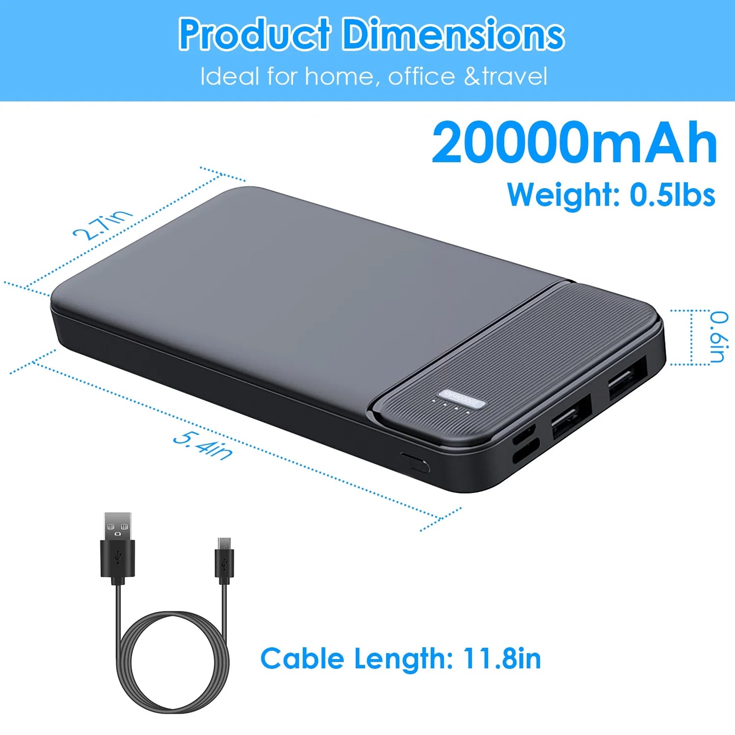 1Pc 30000Mah 20000Mah 1W Mah Fast Charging Power Bank Charger with 1 USB Cable Fit for IOS Phone 15 14 13 and More
