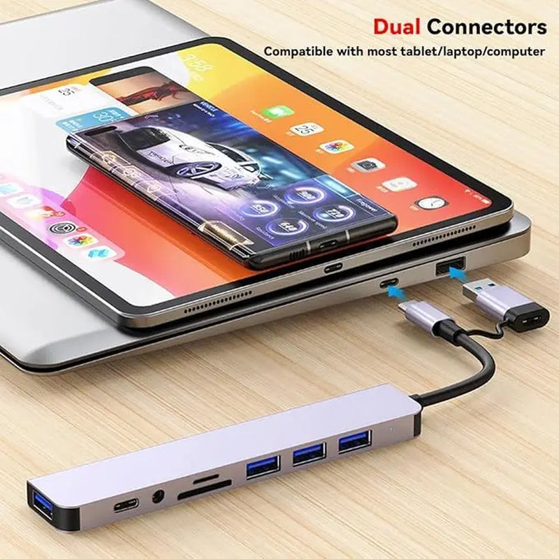USB C Hub Docking Station 8-In-1 USB Extender with 4 USB Ports, TF/SD Card Reader, 3.5Mm Audio Jack & USB C Port, Dual USB-A/C Input for Macbook/Ipad/Pc/Laptops, Computer Accessories #Summervibes