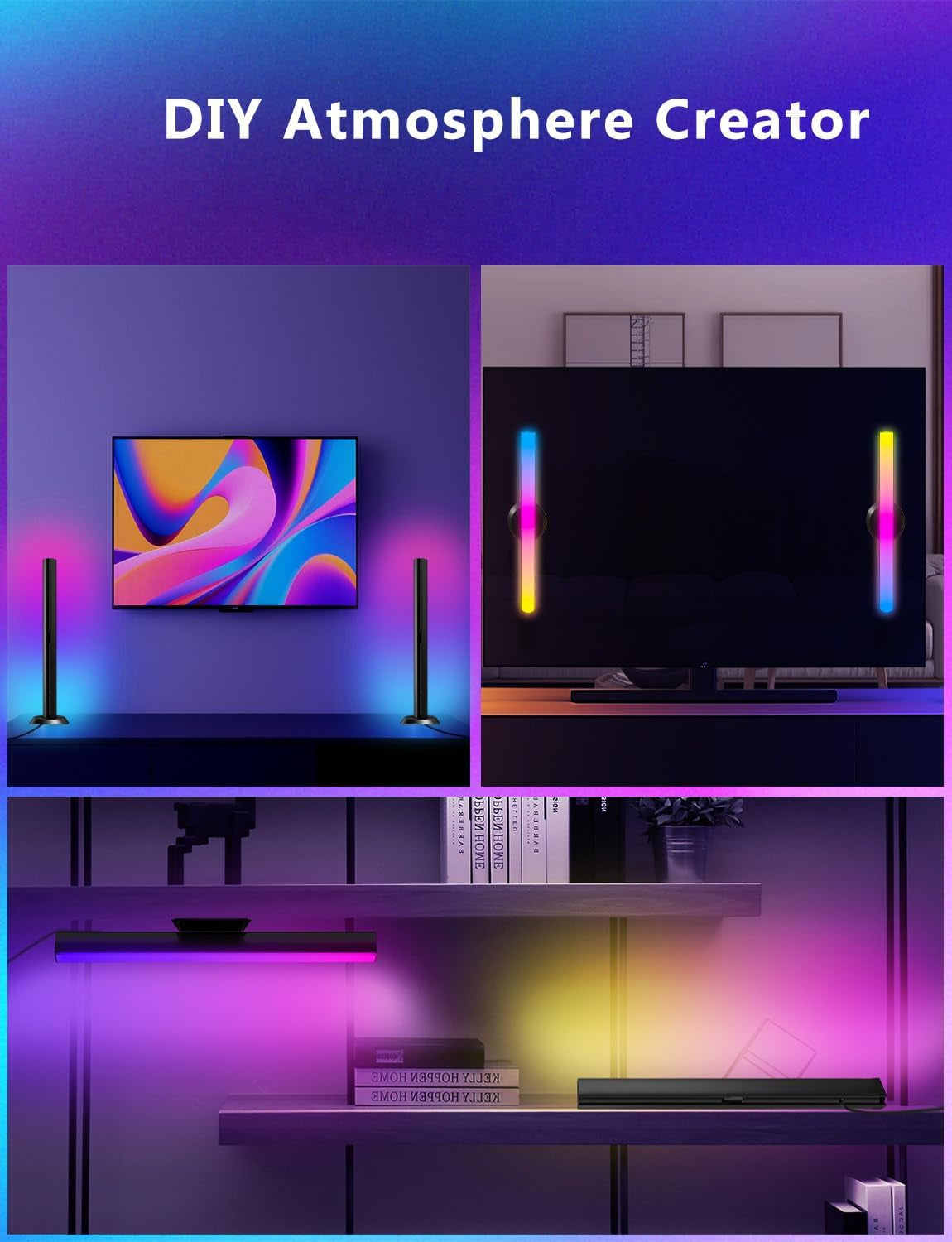 Smart LED Light Bar,Rgbicww TV Light Bars for Room,Gaming,Black | Remote and App Control,Color Changing,Timing,14 Inches TV Backlights with Scene and Music Modes,Multiple Placement Options