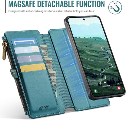 For Galaxy S26 Ultra - Phone Case Wallet Magnetic, Turquoise | Detached for Magsafe, RFID Blocking Card Holder, Zipper, Wrist Strap, for Women Men, PU Leather, for Samsung Galaxy S26 Ultra