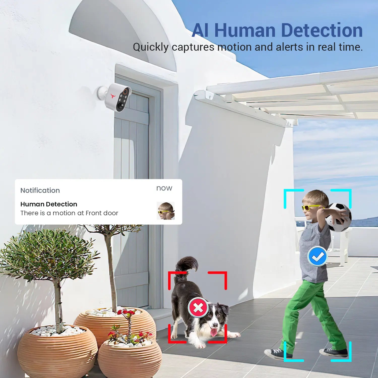 Wireless Security Camera with AI Human Detection, PIR Motion Detect, Night Vision Security Camera, 2-Way Talk, Cloud Storage Service, Rechargeable Battery Included, Wi-Fi Camera, Wireless Camera, Battery Camera for Home Security, IP Camera Outdoor, 2.4Ghz