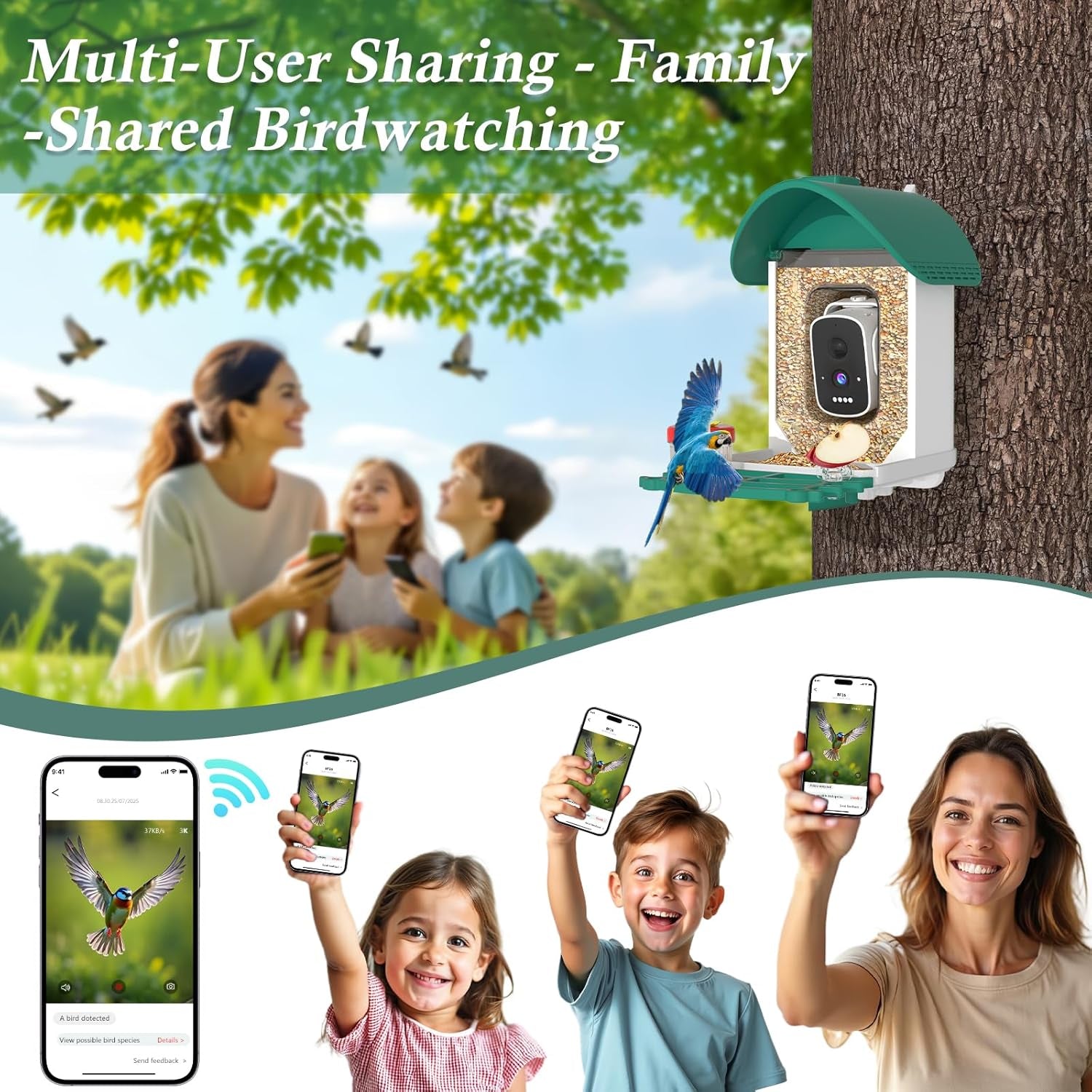 Smart Bird Feeder with Camera, 3K AI Bird Camera & Bath | Solar Powered Wireless Outdoor Bird House with Spill-Proof Net. Backyard Bird Watching Gift Idea for Bird Lovers