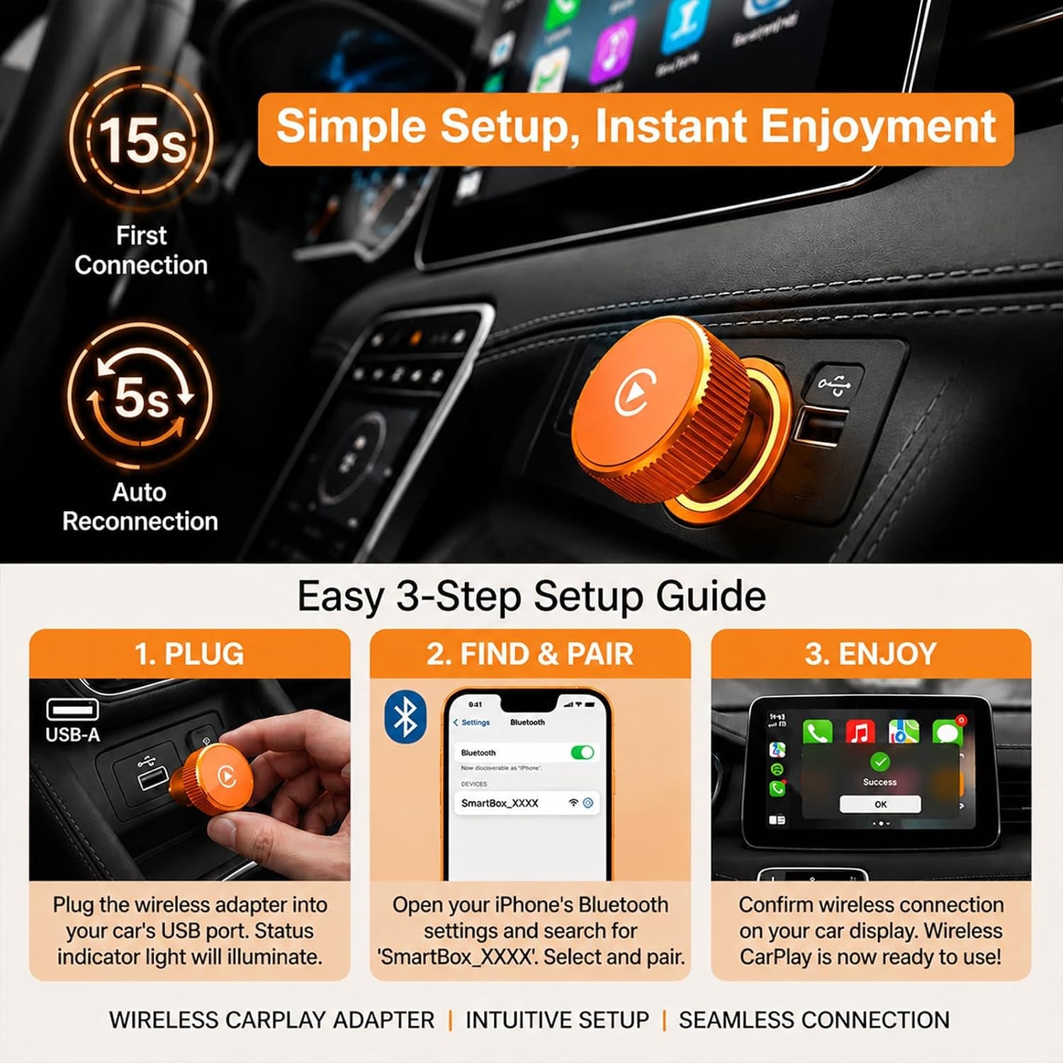2-In-1 Wireless Carplay Adapter & Android Auto Adapter, USB-C Dongle | Converts Factory Wired Systems to Wireless with Easy Setup, Auto Reconnect, Stable Signal, and Tidy Cable-Free Driving