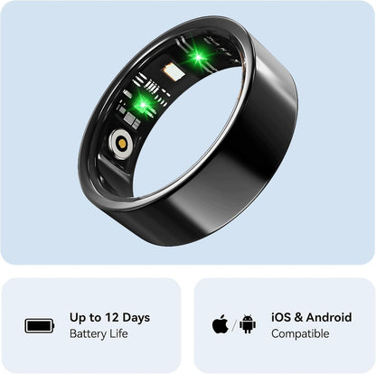 2026 Smart Ring for Men and Women, Fitness/Sleep/Blood Pressure/Heart Rate Tracker, IP68 Waterproof Smart Ring Fitness Tracker, Available for Ios and Android, No Subscription Fee. (Black （Size 10）-1)