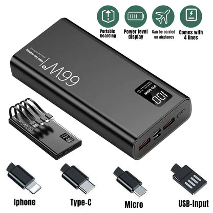 20000Mah 66W Fast Charging Power Bank PD 20W Portable Charger for Iphone Samsung Android - Black