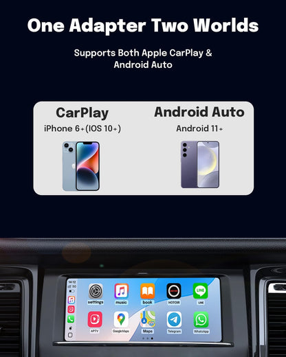 2-In-1 Wireless Carplay Adapter and Android Auto Adapter – Converts Wired to Wireless for Cars 2016+, Plug & Play, USB-A to USB-C for Ios10+/Android 11+