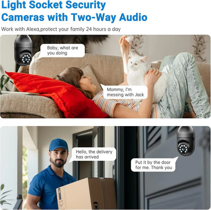 2PCS Light Bulb Security Camera -5G& 2.4Ghz Wifi 2K Security Cameras, Wireless Outdoor Motion Detection and Alarm, Two-Way Talk, Color Night Vision, Human Detection