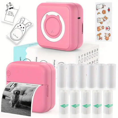 Inkless Mini Thermal Pocket Printer, Wireless Mini Sticker Printer with 10 Rolls Thermal Paper for Ios&Android, Portable Mini Photo Printer for Notes Journal Memo Photo Study
