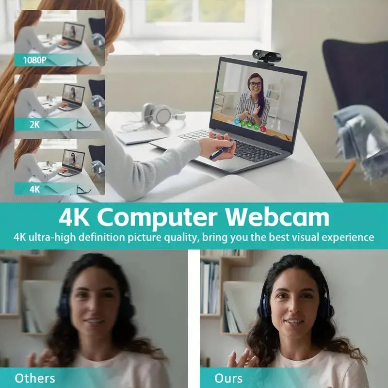 4K Webcam (Choose 1080P/4K) – Noise-Canceling Mics, Wide-Angle Lens, Privacy Cover, Autofocus USB Camera for Pc/Laptop Gaming, Streaming, Zoom/Skype, HDR, Low-Light Correction, Plug & Play, USB Computer Webcam, Live Streaming Gadget, Gaming Items